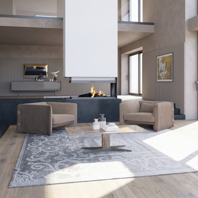 2x Luxus Sessel Wohnzimmer Holz Couchtisch Modern Möbel Textil Polstersessel
