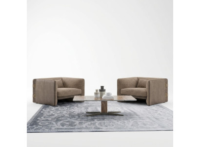 2x Luxus Sessel Wohnzimmer Holz Couchtisch Modern Möbel Textil Polstersessel