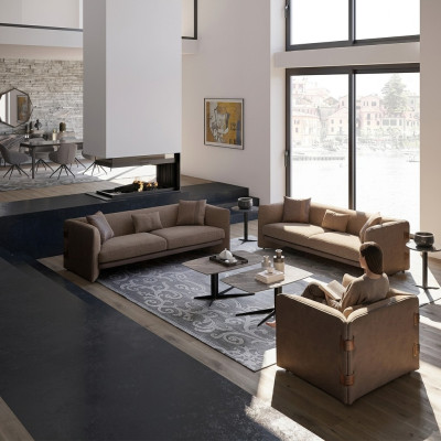 Wohnzimmer 7tlg Braun 2x Sofas Modern Sessel mit Couchtisch Luxus Einrichtung