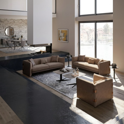 Wohnzimmer 7tlg Braun 2x Sofas Modern Sessel mit Couchtisch Luxus Einrichtung