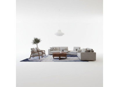 Wohnzimmer Set 4tlg Zweisitzer mit Dreisitzer Sofa Polster Textil 2x Sessel Neu