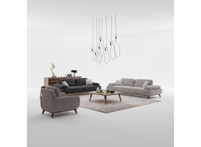 Wohnzimmer Set Grau Sofa Zweisitzer mit Dreisitzer Textil Design Couchtisch