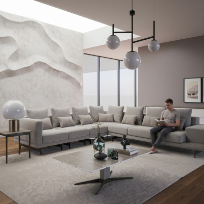 Designer Sofa Couch Ecksofa L-FormTextil Polster Garnitur Wohnzimmer Couchtisch