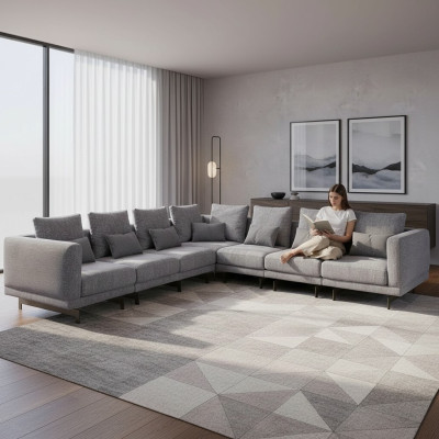 Neu Komplett Möbel Ecksofa L-Form Textil Einrichtung Wohnzimmer Holz Couchtisch