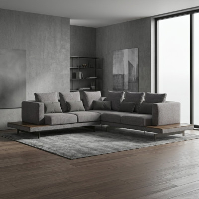  Wohnzimmer Grau Textil Sofa Couch L-Form Designer Luxus Polstersofa