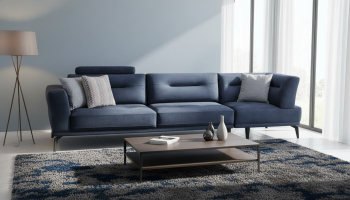  Modern 4-Sitzer Massive Luxus Sofa Blau Wohnzimmer Stoffsofa Design Modern