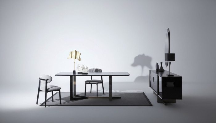  Esszimmer 7tlg. Set Esstisch Sideboard Spiegel 4x Stühle Modern Design