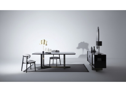 Esszimmer 7tlg. Set Esstisch Sideboard Spiegel 4x Stühle Modern Design