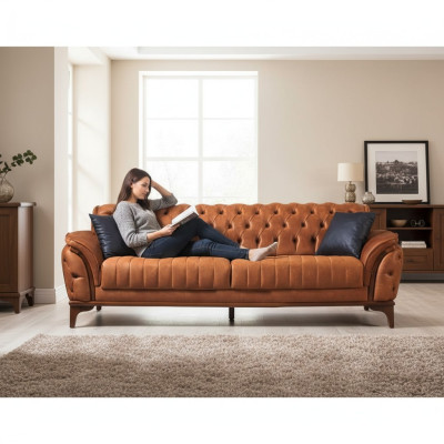 Oranger Chesterfield 3-Sitzer Wohnzimmer Luxus Sofa Moderne Edle Couch