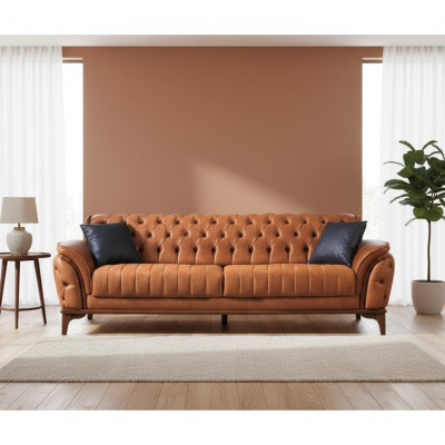 Oranger Chesterfield 3-Sitzer Wohnzimmer Luxus Sofa Moderne Edle Couch