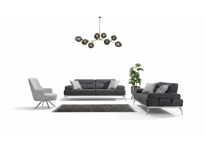 Wohnzimmer-Set 3tlg 2x 3-Sitzer Grau mit Weiß Sessel Modern Design Textil