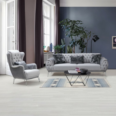 Wohnzimmer-Set 2tlg. Sofa mit Sessel Chesterfield Design Modern Textil