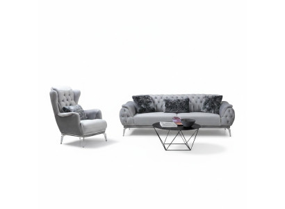 Wohnzimmer-Set 2tlg. Sofa mit Sessel Chesterfield Design Modern Textil