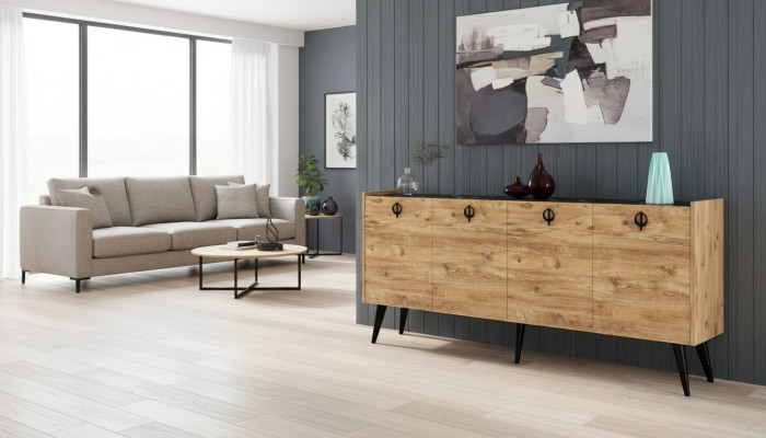 Wohnzimmer Braun Sideboard Modern Design Rechteckig Form Regalen Luxus