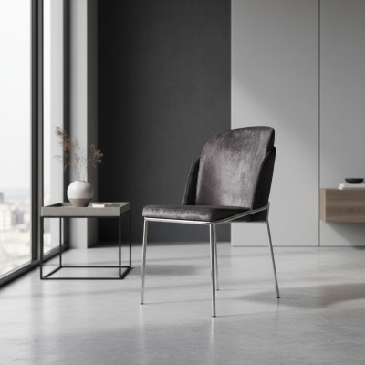 Grauer Esszimmerstuhl Luxuriöses Edelstahl Küchen Designer Stühle Neu