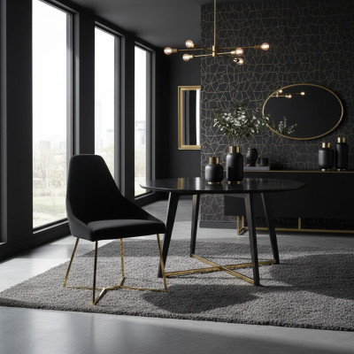 Schwarzer Polsterstuhl Designer Edelstahl Einsitzer Edle Esszimmer Möbel
