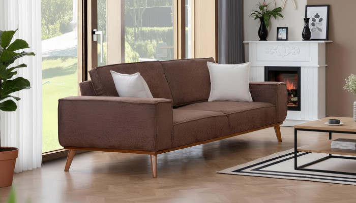 Brauner Textil Dreisitzer Wohnzimmer Stoffsofa Luxuriöse Polster Möbel