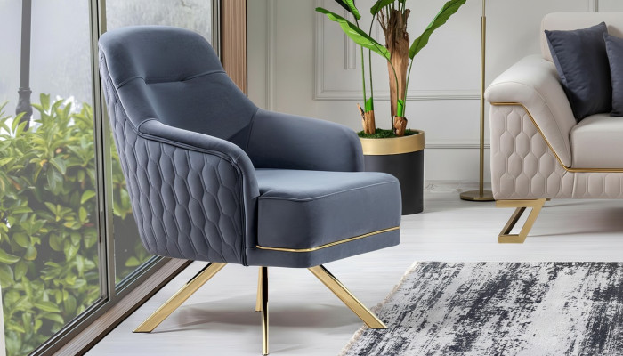 Blauer Einsitzer Designer Einrichtung Edelstahlsessel Wohnzimmer Möbel