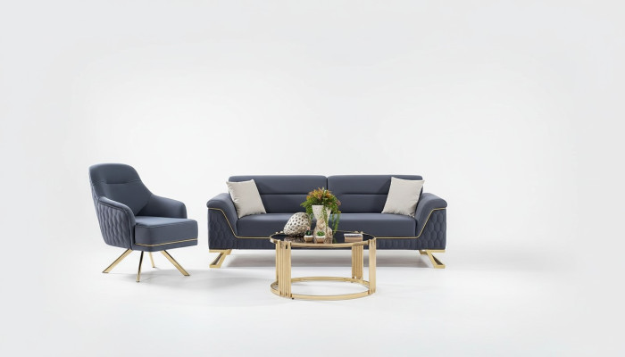 Blaue Wohnzimmer Sitzgarnitur Designer Ecksofa Luxus Moderner Sessel