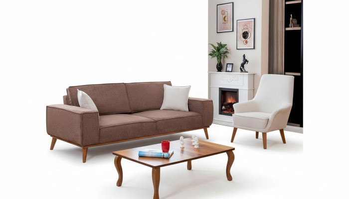 Wohnzimmer Beiger Dreisitzer Luxuriöser Weißer Einsitzer 2tlg Garnitur