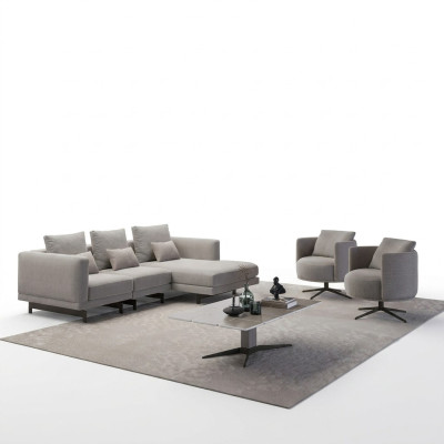 Luxus Komplett 4tlg Ecksofa L-Form Designer 2x Sessel Holz Couchtisch Neu
