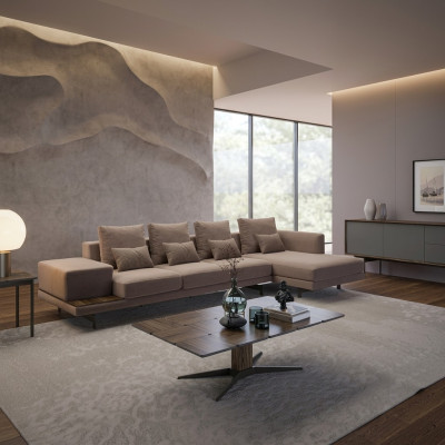 Wohnzimmer Set 3tlg Eck Garnitur Sofa Couch L-Form Holz Couchtisch