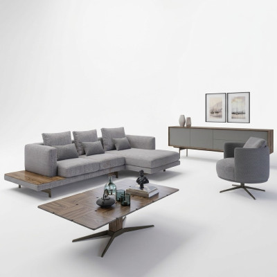 Sofagarnitur Wohnzimmer Set 3tlg Polstermöbel Ecksofa Sessel Holz Couchtisch