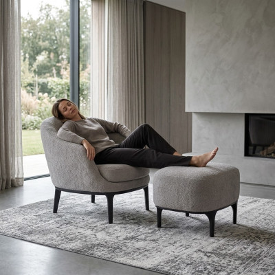 Wohnzimmer Set 2tlg Sessel mit Hocker Designer Modern Polstermöbel