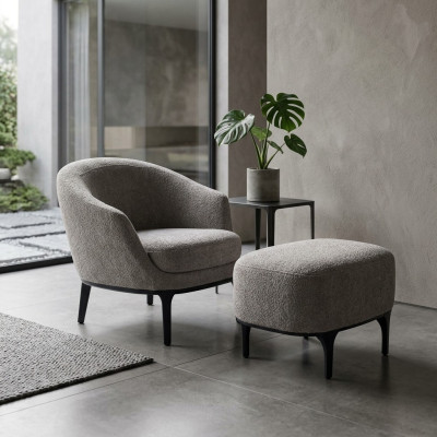 Wohnzimmer Set 2tlg Sessel mit Hocker Designer Modern Polstermöbel