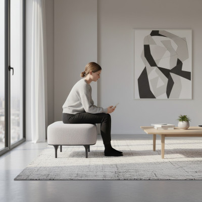 Designer Modern Grau Hocker Wohnzimmer Polster Textil Polstermöbel