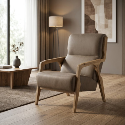 Design Grau Sessel Wohnzimmer Polster Leder Luxus Sitz Polstermöbel