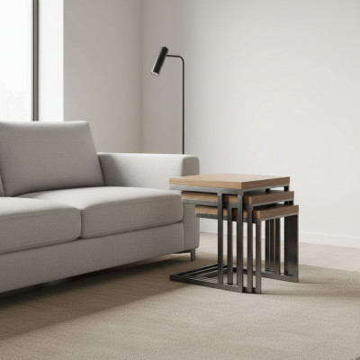Wohnzimmer 3x Beisteltisch Luxus Holz Tisch Edelstahl Design Möbel Einrichtung