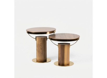 2x Rund Beisteltisch Braun Wohnzimmer Kaffeetisch Design Modern