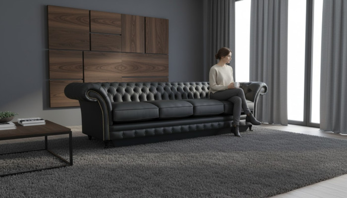 Wohnzimmer Chesterfield Schwarz Sofa Viersitzer Modern Einrichtung Neu