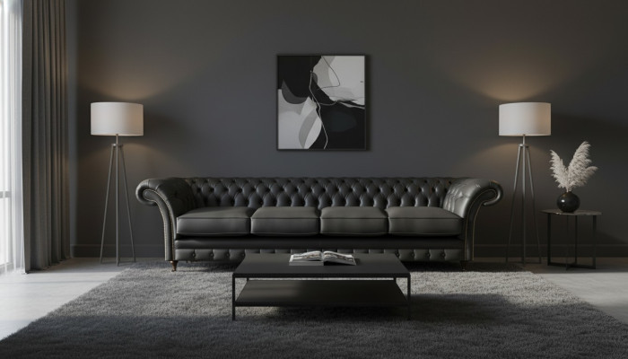 Wohnzimmer Chesterfield Schwarz Sofa Viersitzer Modern Einrichtung Neu
