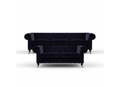 Polstermöbel Dreisitzer Sofa Wohnzimmer Einrichtung Sessel Blau Chesterfield
