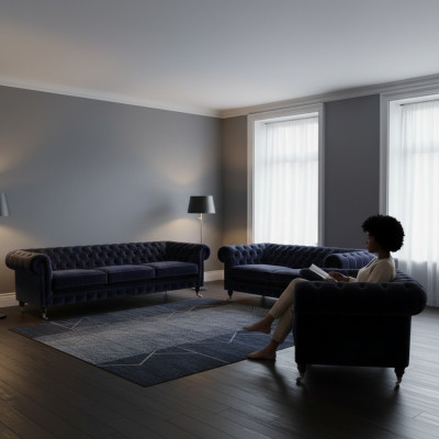 Komplett Wohnzimmer Blau Viersitzer mit Zweisitzer Sofas Neu Sessel Chesterfield