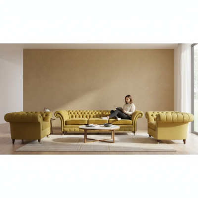 Gelb Sofagarnitur Wohnzimmer Komplett 3tlg Sofas Textil Sessel Neu Chesterfield