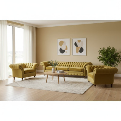 Gelb Sofagarnitur Wohnzimmer Komplett 3tlg Sofas Textil Sessel Neu Chesterfield