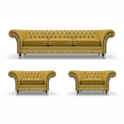 Gelb Sofagarnitur Wohnzimmer Komplett 3tlg Sofas Textil Sessel Neu Chesterfield