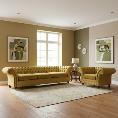 Chesterfield Luxus Set Polstermöbel Sofa Dreisitzer mit Sessel Wohnzimmer