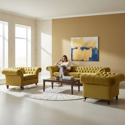Sofagarnitur Set Design Sofa Polster Couchen Modern Chesterfield Luxus Neu
