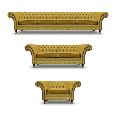 Luxus Gelb Chesterfield Sofas Wohnzimmer Set 3tlg Sessel Modern Polstermöbel