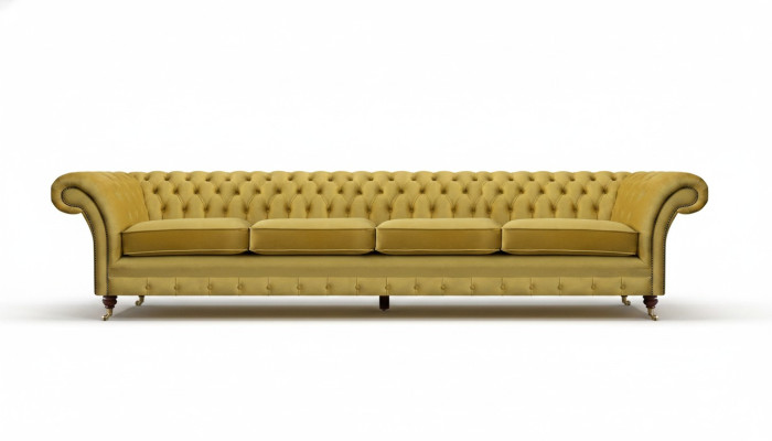 Viersitzer Sofa Couch Gelb Möbel Wohnzimmer Polstermöbel Chesterfield Neu