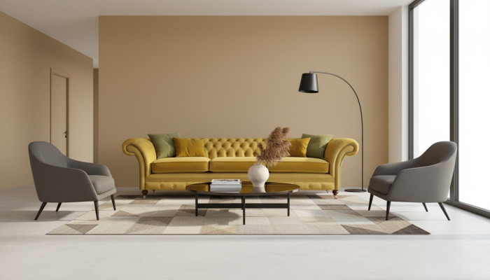 Chesterfield Neu Luxus Sofa Dreisitzer Polstermöbel Modern Gelb Textil