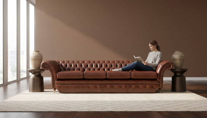 Braun Sofa Viersitzer Chesterfield Couch Wohnzimmer Polstermöbel Neu