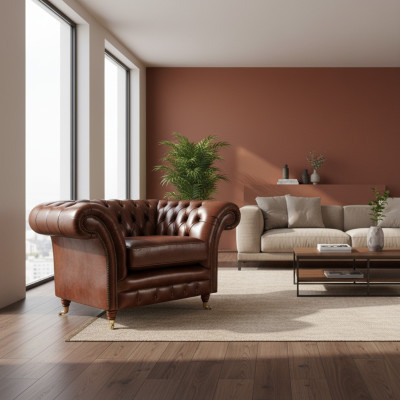 Wohnzimmer Sessel Braun Chesterfield Einrichtung Couch Polstersitz Neu