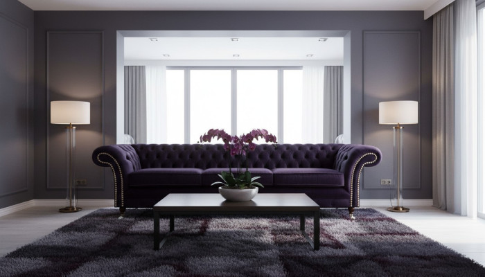 Design Chesterfield Wohnzimmer Dreisitzer Sofa Couch Lila Polstermöbel