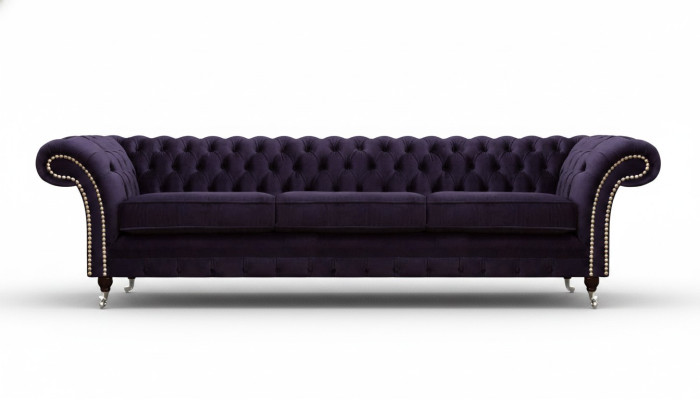 Design Chesterfield Wohnzimmer Dreisitzer Sofa Couch Lila Polstermöbel