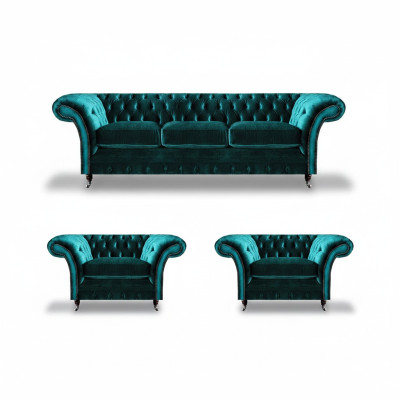 Design Chesterfield Sofagarnitur Dreisitzer Couch Sofa Set 2x Sessel Polster